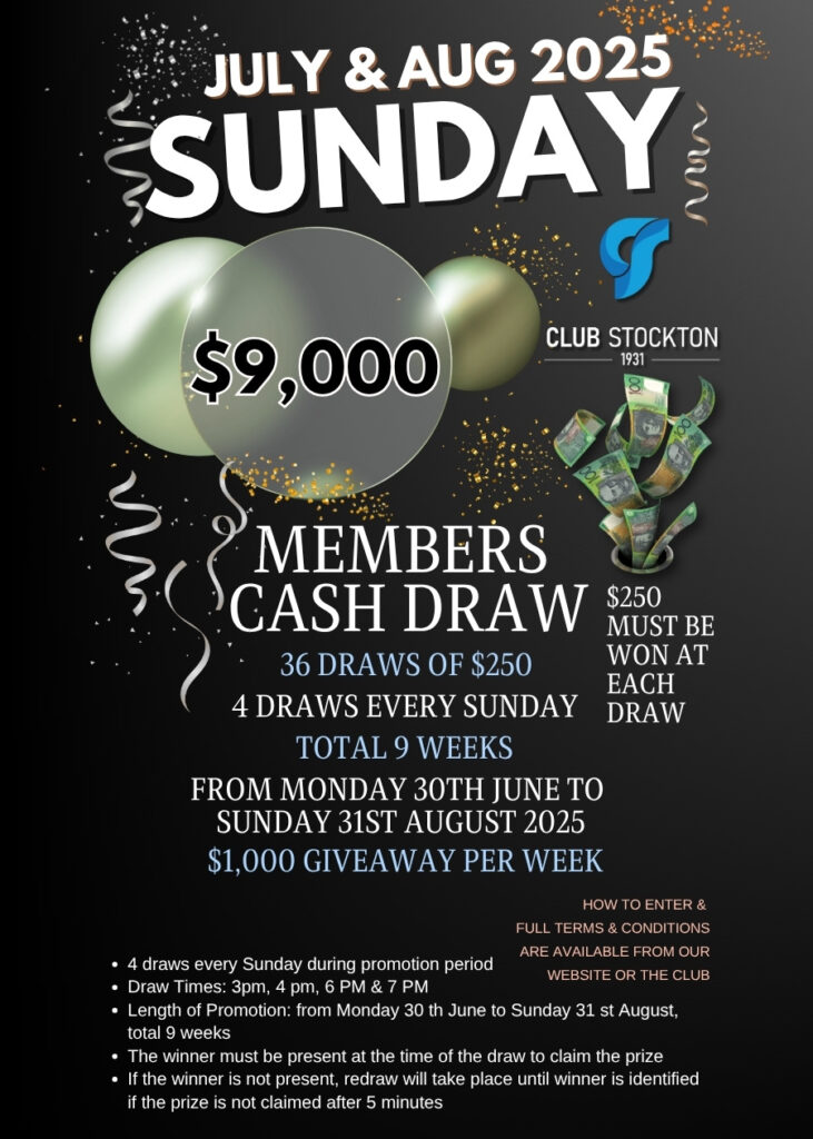 Sunday MEMBERS CASH DRAW JULY Aug 2025