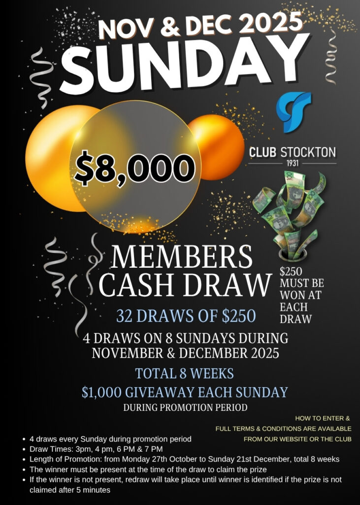 Sunday MEMBERS CASH DRAW inhouse NOVEMBER & DECEMBER 2025