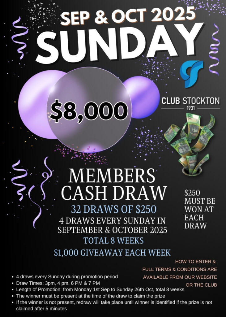 Sunday MEMBERS CASH DRAW inhouse SEPTEMBER and October 2025
